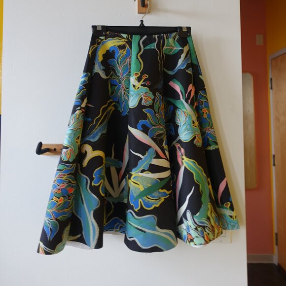 H&M scuba floral Hawaiian midi circle Neoprene skirt 6 4 - Picture 4 of 16